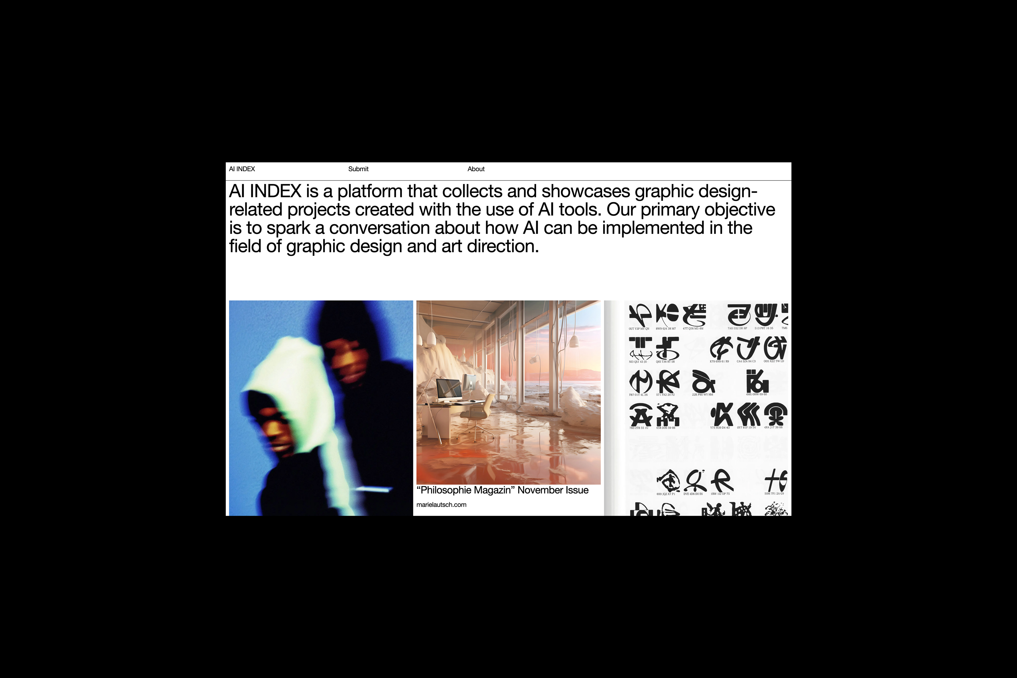 Screenshot of the website for AI-INDEX, a platform for AI-generated graphic works. → WEBERRUSS Studio